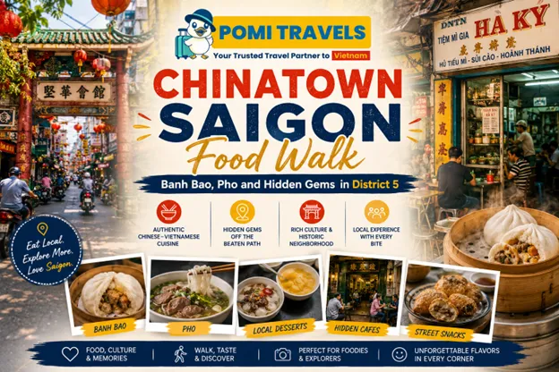 Street food scene in Ho Chi Minh City's Chinatown district at night
