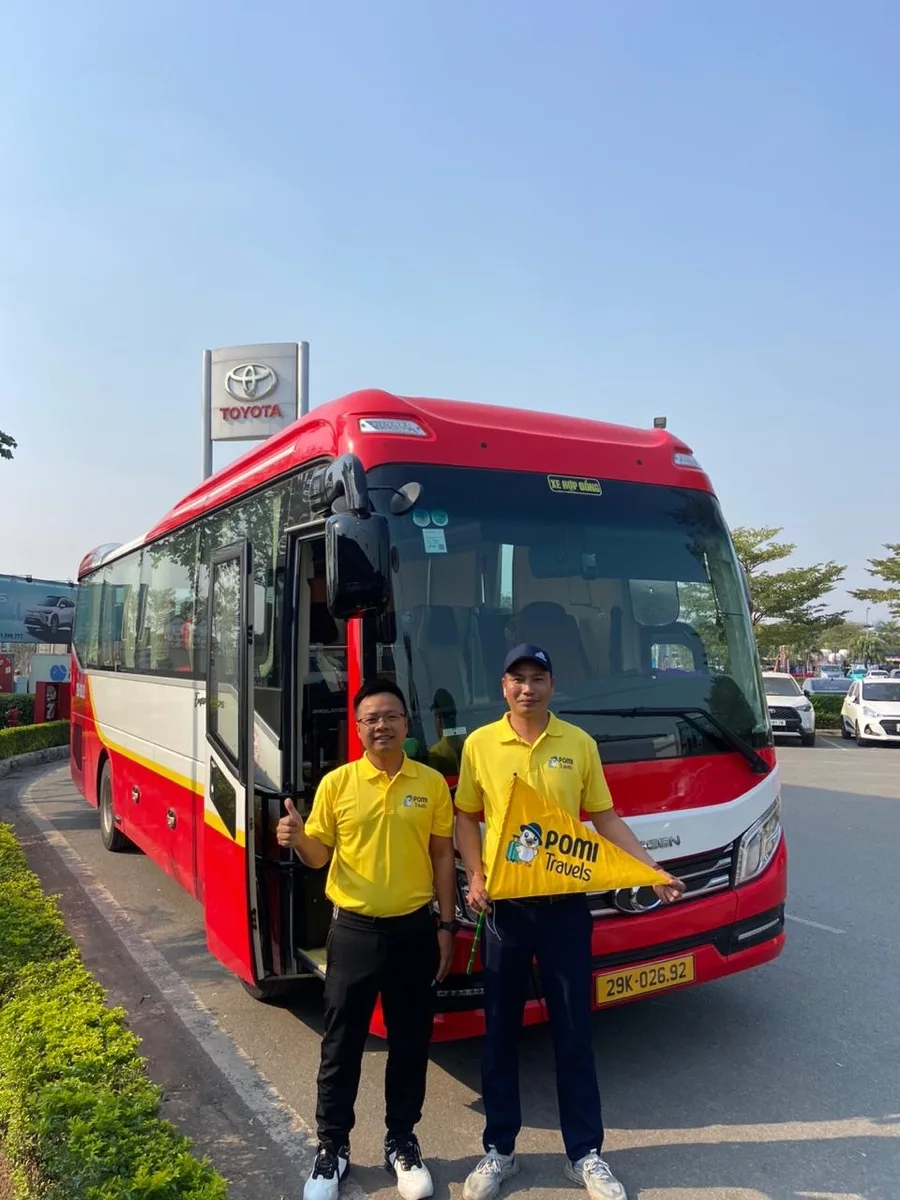 Pomi Travels team with the private tour coach in Vietnam