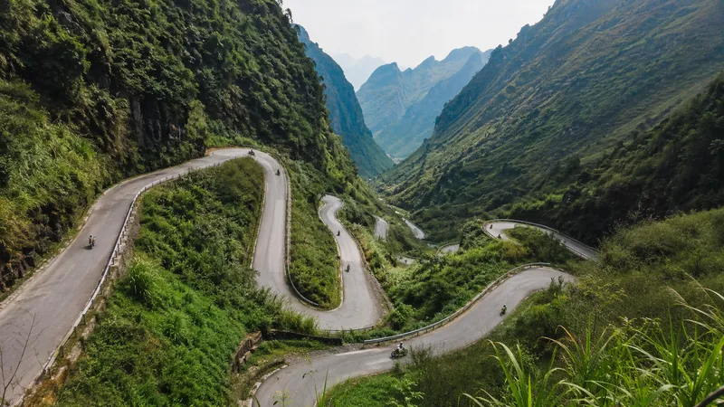 Switchback road on Tham Ma or Nine Turn Pass in Ha Giang
