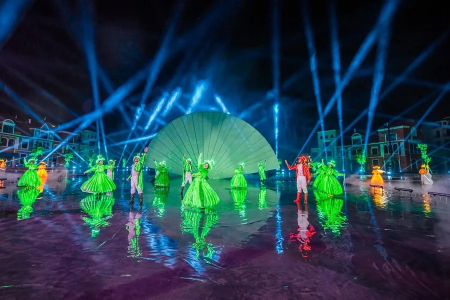 Glowing light-art installations inside the Ice Jungle attraction in Phu Quoc